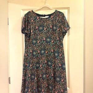 J. Crew Blue and Brown Flutter Sleeve Midi Sundress